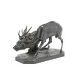 Antoine Louis Barye (French, 1795-1875): A patinated bronze model of Panthere Saisissant un Cerf ...