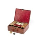 A Regency red Moroccan leather covered travelling artist's box