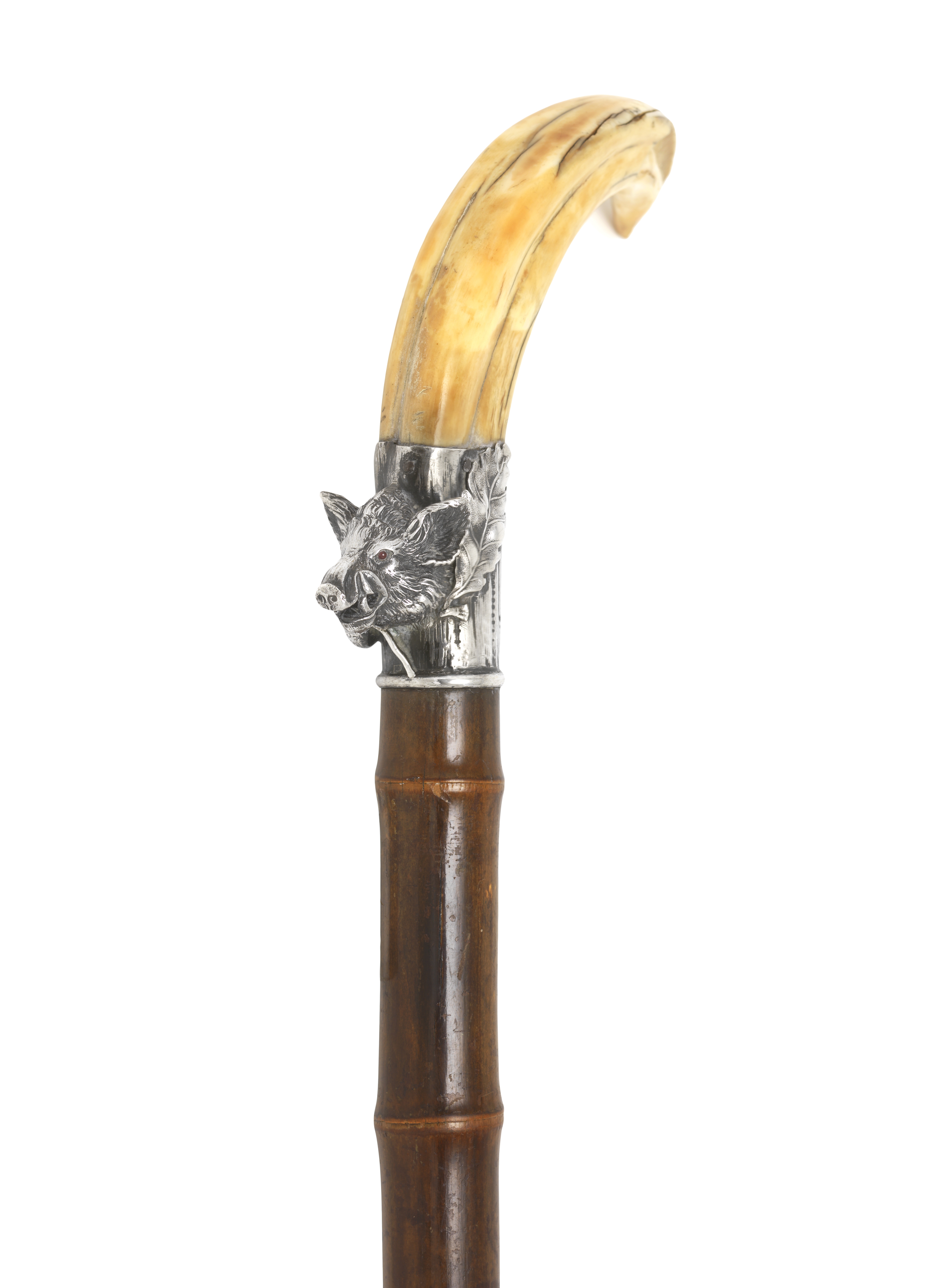 An Austrian silver-mounted boar's tusk walking cane 1872 - 1922 Vienna mark - Image 2 of 2