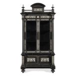 An Italian late 19th century Renaissance revival ivory marquetry ebony and ebonised display cabinet