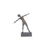 A patinated bronze figure of a nude female javelin thrower cast from a model by Professor Otto Po...