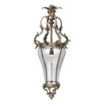 An early 20th century French gilt bronze and blown glass hall lantern in the Louis XV style