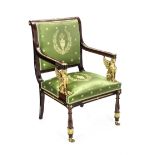 A French 19th century 'Empire' gilt bronze mounted fauteuil