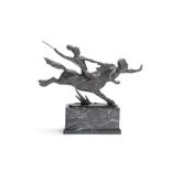 An Art Deco patinated bronze figural group cast from a model by Professor Otto Poertzel signed 'P...