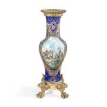 A good decorative continental gilt bronze mounted porcelain garniture vase in the Napoleonic Sevr...