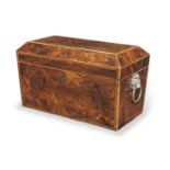 An early 19th Century yew wood veneered and boxwood strung tea caddy