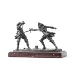 Edouard Drouot, (French, 1859 -1945): A bronze figural group of two duelling cavaliers