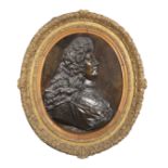 A 19th Century French patinated bronze profile portrait oval relief of Louis XIV in the style of ...