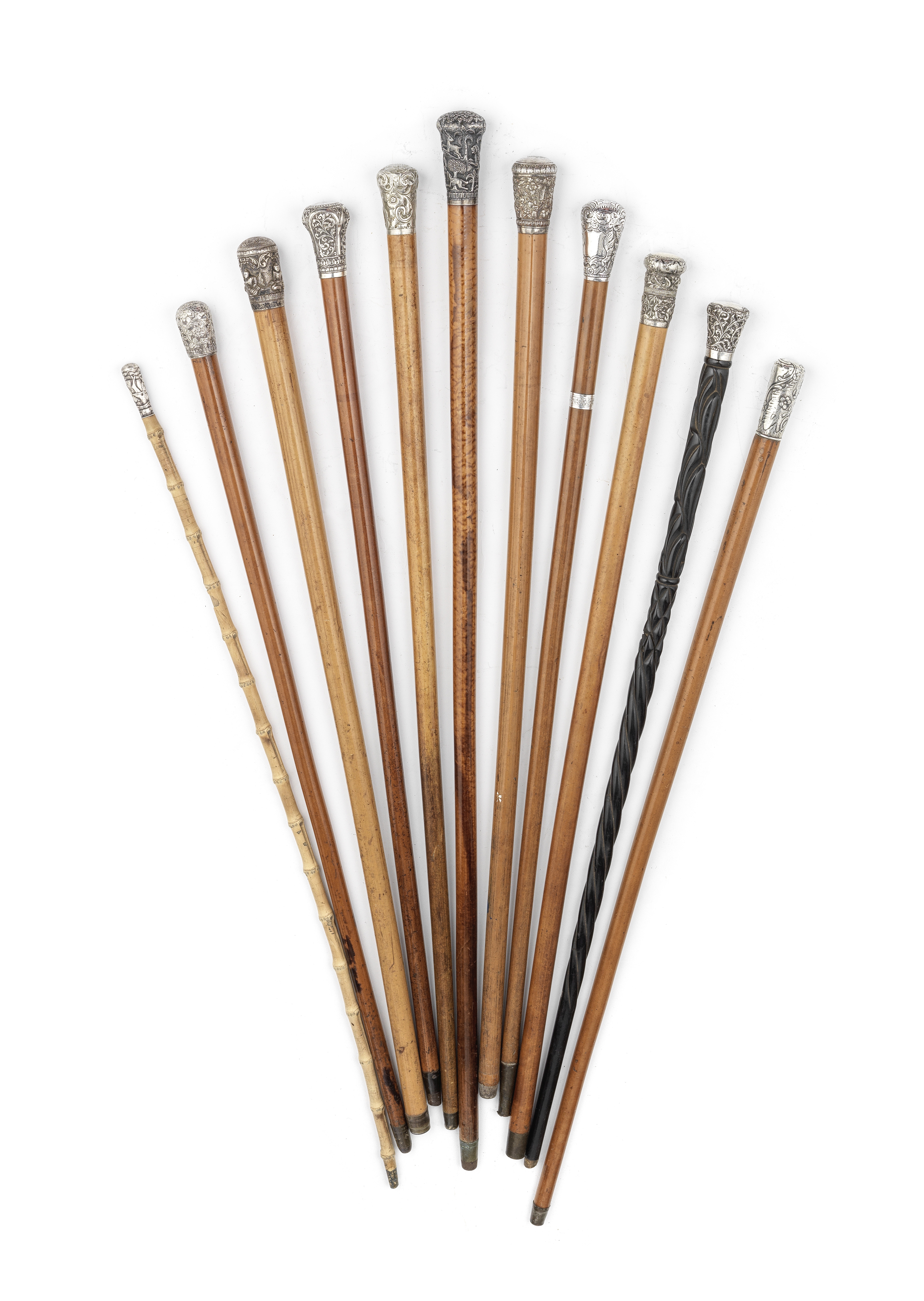 A collection of eleven walking canes and sticks, 19th century (11)