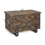 A German 17th century polychrome decorated cast-iron strongbox