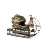 An unusual Northern European painted wood and wrought-iron child's sledge probably Scandanavian, ...