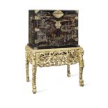 A Chinese export late 17th century bantamwork cabinet on a William and Mary giltwood stand