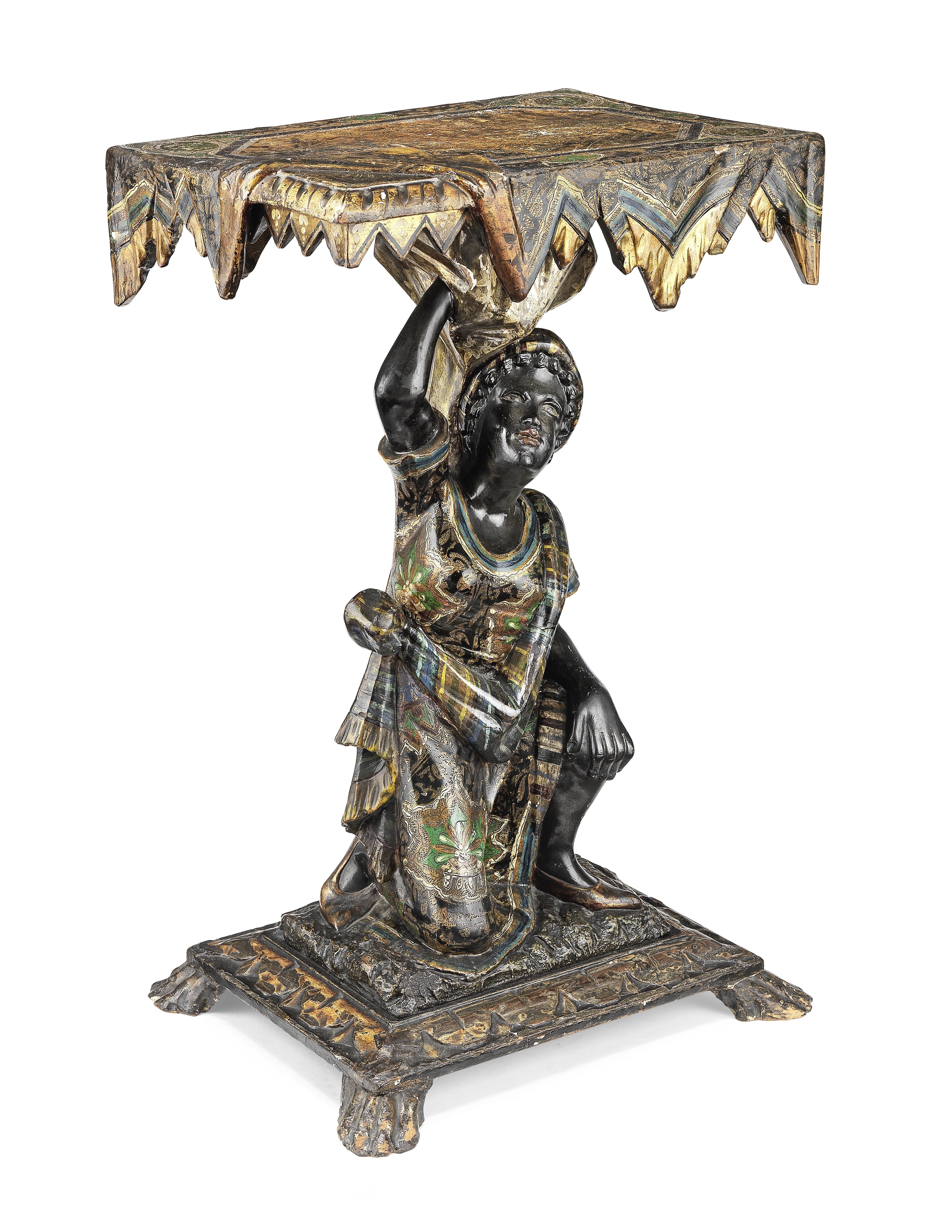 A late 19th century Venetian carved and painted giltwood 'Blackamoor' occasional table