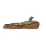A Patinated Bronze Figure of a Reclining Nude Black Female Cast from a Model by Franz Hagenauer f...