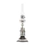 A cased silver-plated Regimental column lamp unmarked