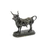 Alfred Barye (French, 1839-1882): A patinated bronze model of a bull