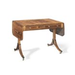 A late George III rosewood, ebonised and sycamore line-inlaid sofa table