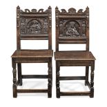 An unusual pair of Charles II joined oak backstools, Cheshire/Lancashire, circa 1670 (2)