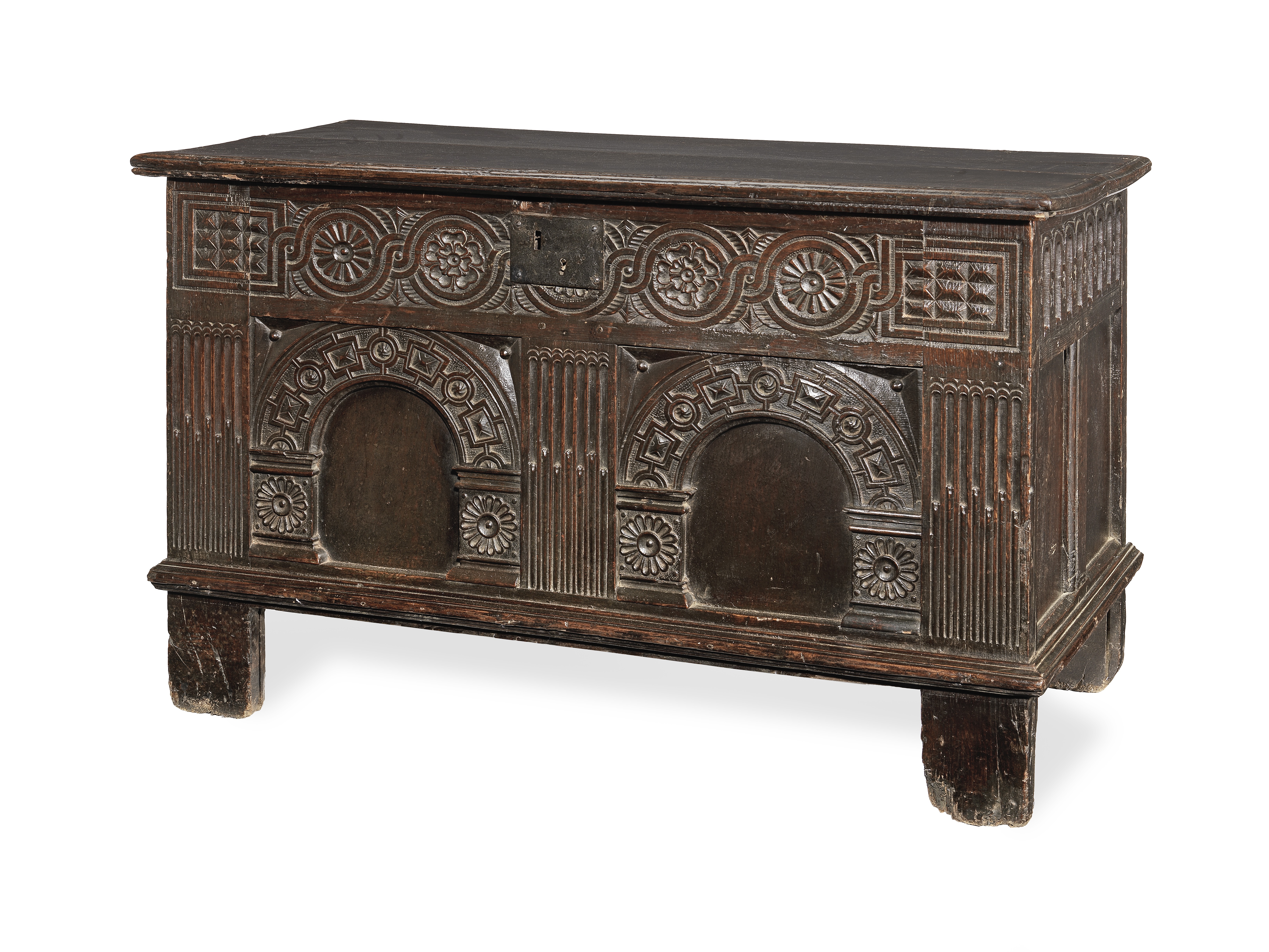 A good Elizabeth I joined oak coffer, circa 1590