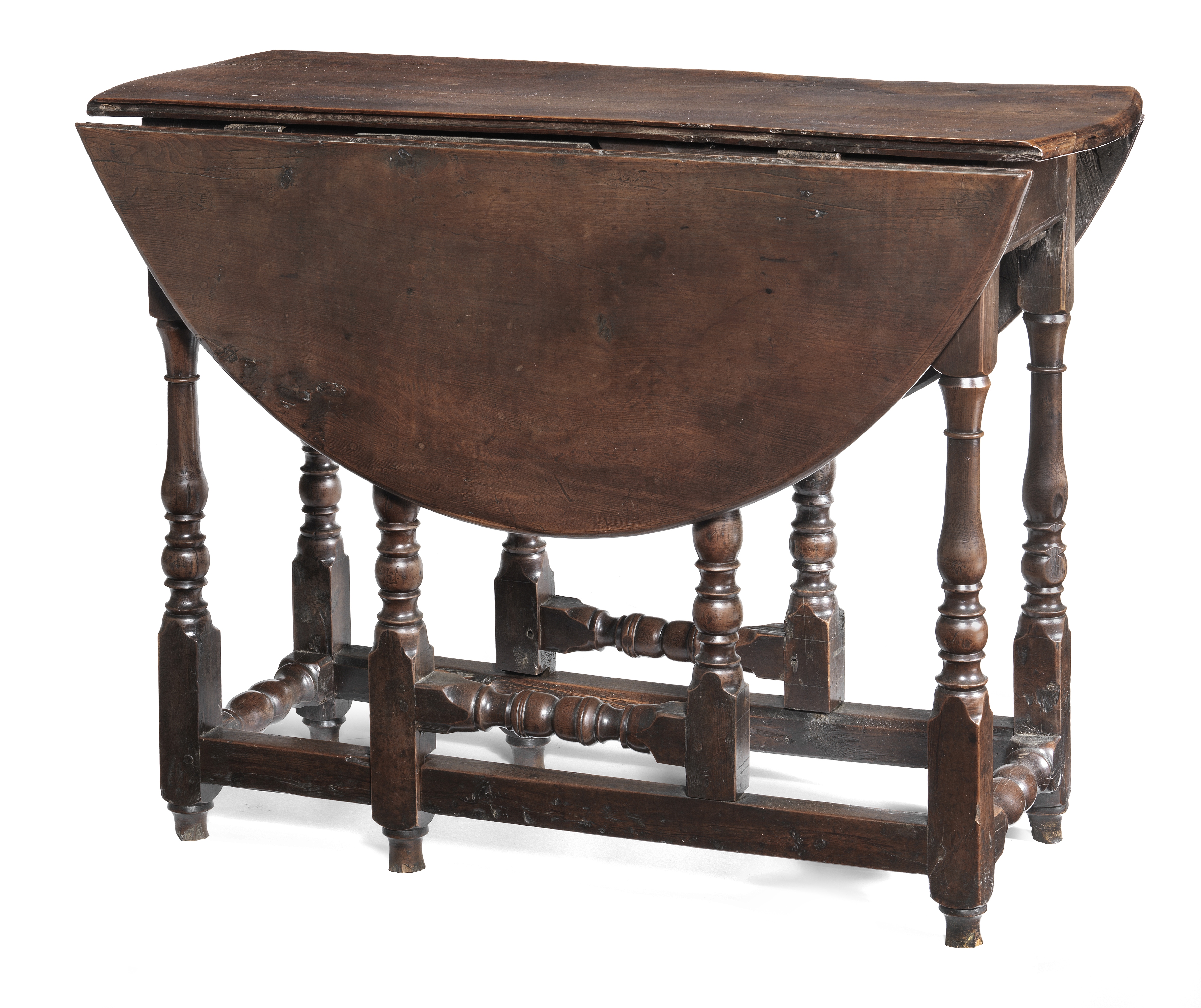 A William & Mary joined solid yew-wood gateleg table, circa 1700