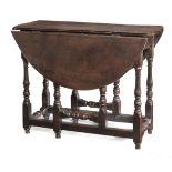 A William & Mary joined solid yew-wood gateleg table, circa 1700