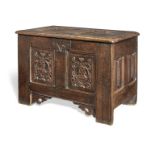 A small 16th century joined oak coffer, French, circa 1530-50