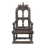 The Hornby Castle Chair: A documented oak open armchair Elizabeth I/James I, circa 1580-1600 and...