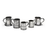 A George III pre-Imperial pint straight sided pewter mug, York, circa 1770 (5)