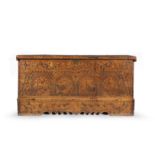An early 17th century boarded cypress-wood and 'pitch'-decorated chest, North Italian