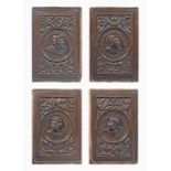 Four late 16th century carved oak Romayne-type panels, Franco-Flemish, one dated 1581 (4)