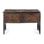 A rare Henry VII/VIII oak boarded chest, circa 1490-1530 Traces of polychrome paint