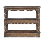 A rare and small set of James I/Charles I joined oak mural shelves, circa 1620-30