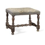 A late 17th century walnut and upholstered stool, Franco-Flemish, circa 1690