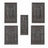 An interesting set of five 16th century carved oak panels, English (5)