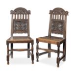 A pair of joined oak and elm side chairs, named and dated Part late 17th century, circa 1670, Yor...