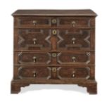 An interesting William & Mary joined oak and elm chest of drawers, with stained-decoration, proba...