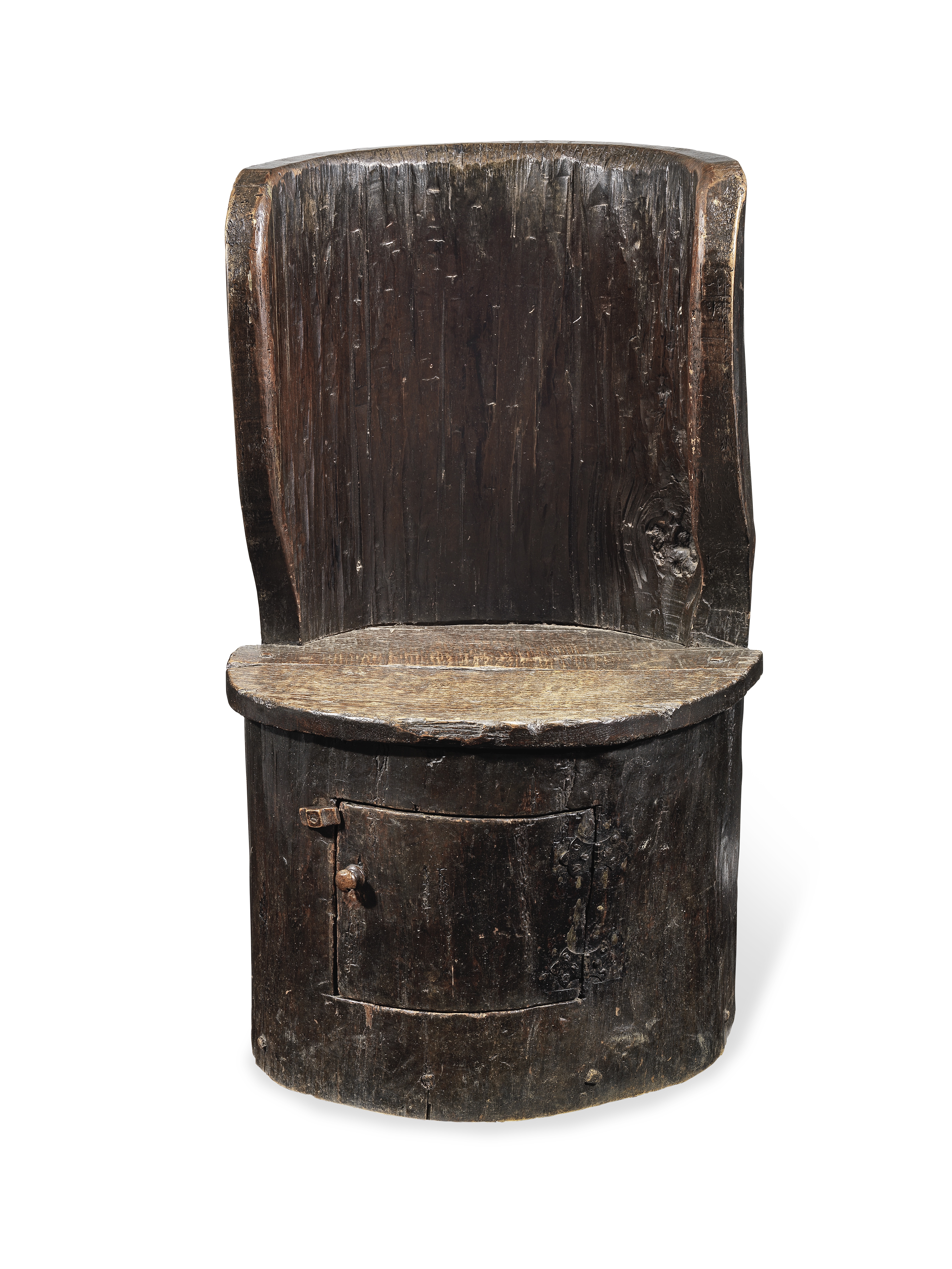 Am impressive 19th century dug-out chair, with cupboard base Stained beech and pine - Image 2 of 5