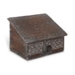 A small boarded oak desk box, English, circa 1600-20