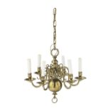 A small brass six-branch chandelier