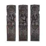 A set of three James I/Charles I carved oak figural pilasters, circa 1620-40 (3)