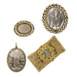 Four mid 19th century hairwork jewels (4)