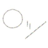 A gem-set necklace, bracelet and earring suite (3)