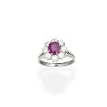 A ruby and diamond cluster ring,