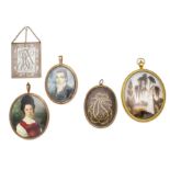 Five English and Continental School portrait miniatures, (5)