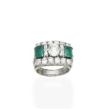 An emerald and diamond ring