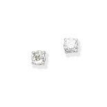 A pair of old brilliant-cut diamond earstuds, 0.431ct and 0.356ct (0.787ct total)