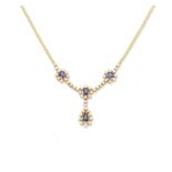 A sapphire and diamond cluster necklace,