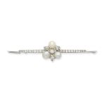 An early 20th century natural pearl and diamond bar brooch