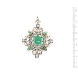 An emerald and diamond pendant,