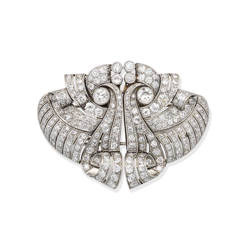 A diamond double-clip brooch, circa 1930